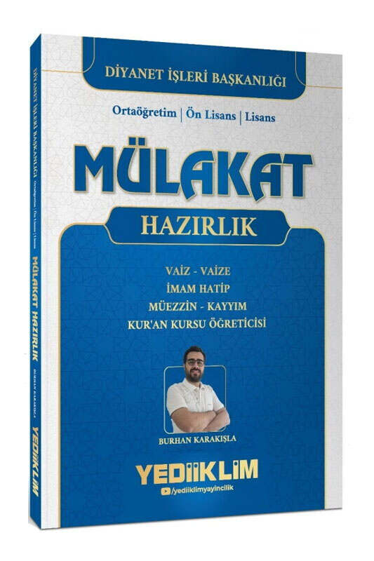 Yediiklim Yayınları Diyanet İşleri Mülakat Hazırlık Kitabı (Vaiz / Vaize-İmam Hatip-Müezzin-Kayyım-Kuran Kursu Öğreticisi)