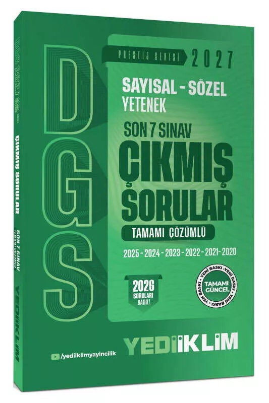 Yediiklim Yayınları 2027 DGS Sayısal Sözel Yetenek Son 7 Sınav Tamamı Çözümlü Çıkmış Sorular