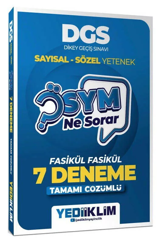 Yediiklim Yayınları 2027 DGS Sayısal Sözel Yetenek ÖSYM Ne Sorar Tamamı Çözümlü Fasikül 7 Deneme