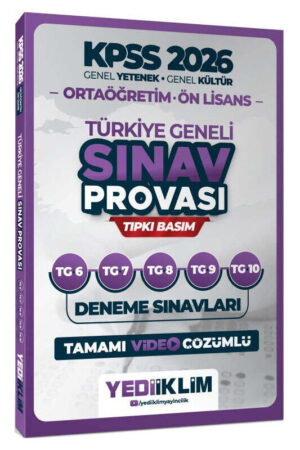 Yediiklim Yayınları 2026 KPSS Ortaöğretim Ön Lisans GY GK Türkiye Geneli Sınav Provası Tıpkı Basım 6 7 8 9 10 Deneme