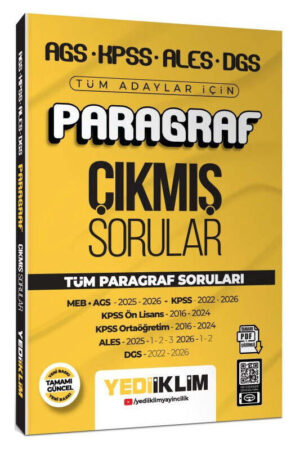 Yediiklim Yayınları AGS KPSS ALES DGS Tüm Adaylar İçin Paragraf Tamamı PDF Çözümlü Çıkmış Sorular