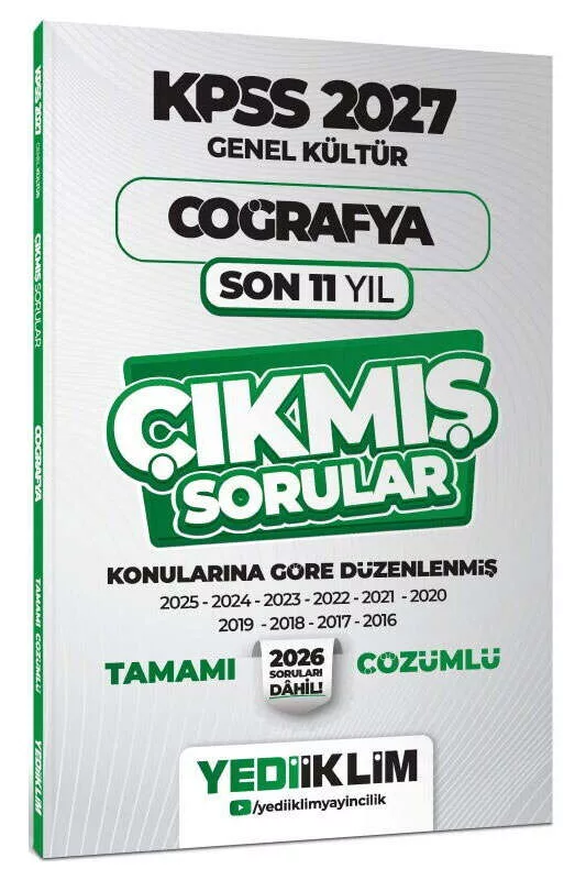 Yediiklim Yayınları 2027 KPSS Genel Kültür Coğrafya Konularına Göre Tamamı Çözümlü Son 11 Yıl Çıkmış Sorular